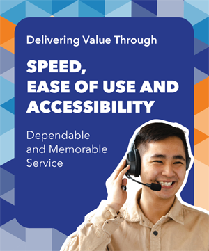 Delivering Value Through Speed, Ease of Use and Accessibility, smiling women  with a headset